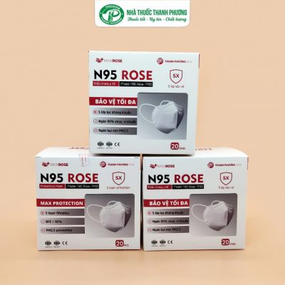 Khẩu trang y tế N95 Rose, được thiết kế để ôm khít vùng mũi và miệng không gây bí thở.